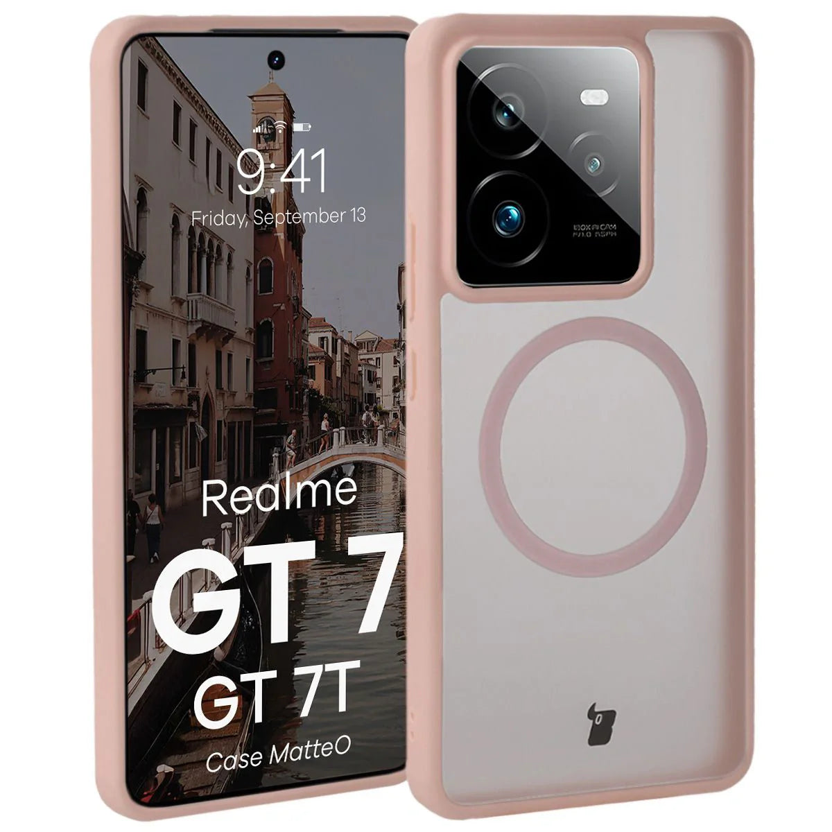 Handyhülle mit Magnetring für Realme GT 7 / 7T, Bizon Case MatteO, Getönt-Rosa