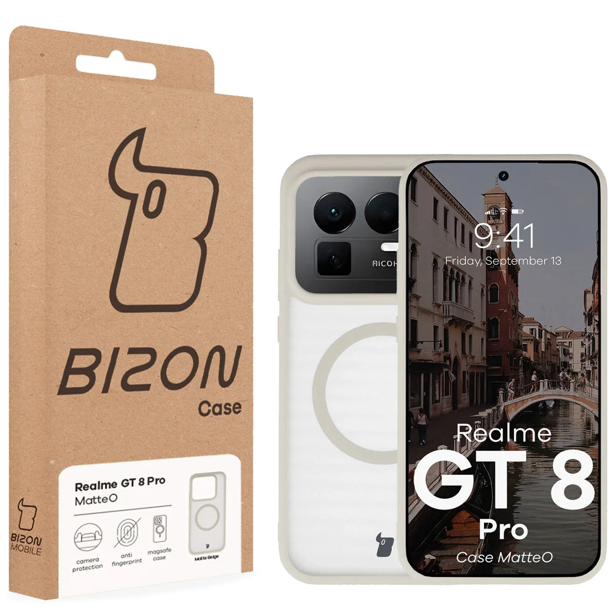 Handyhülle mit Magnetring für Realme GT 8 Pro, Bizon Case MatteO, Getönt-Beige