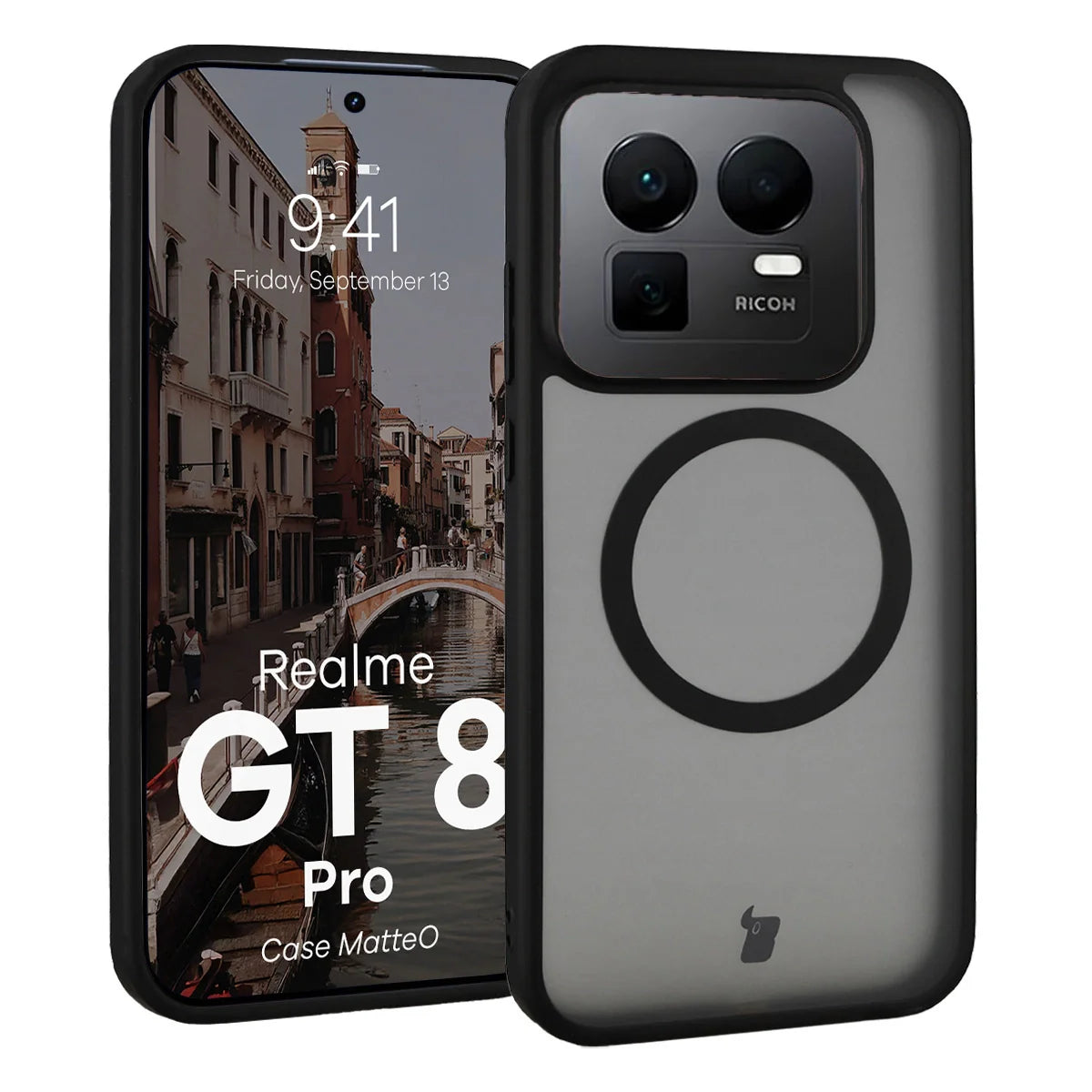 Handyhülle mit Magnetring für Realme GT 8 Pro, Bizon Case MatteO, Getönt-Schwarz