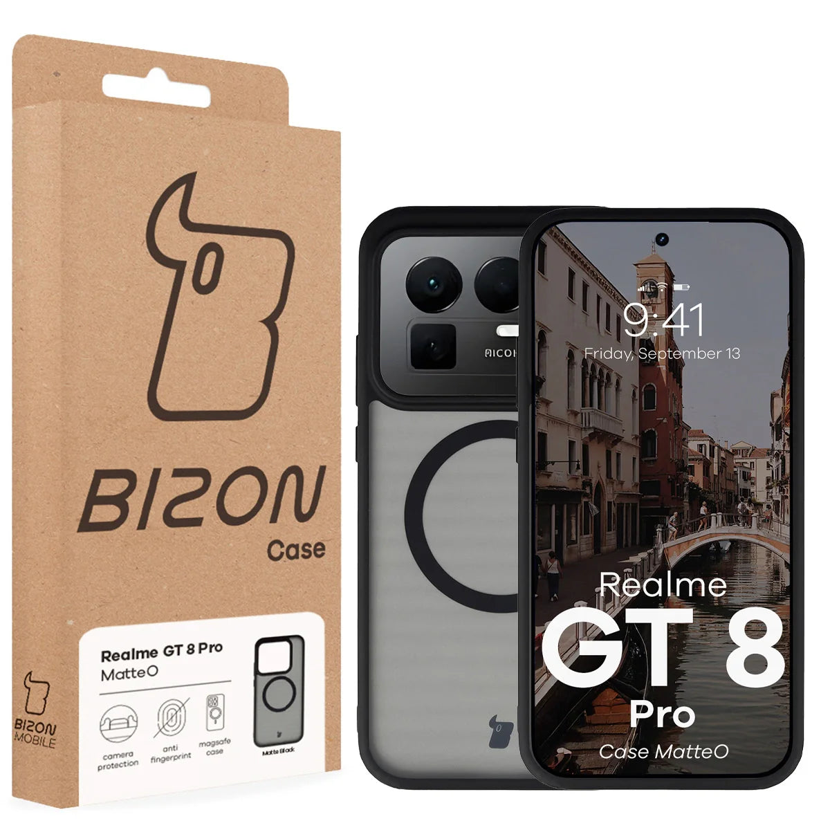 Handyhülle mit Magnetring für Realme GT 8 Pro, Bizon Case MatteO, Getönt-Schwarz