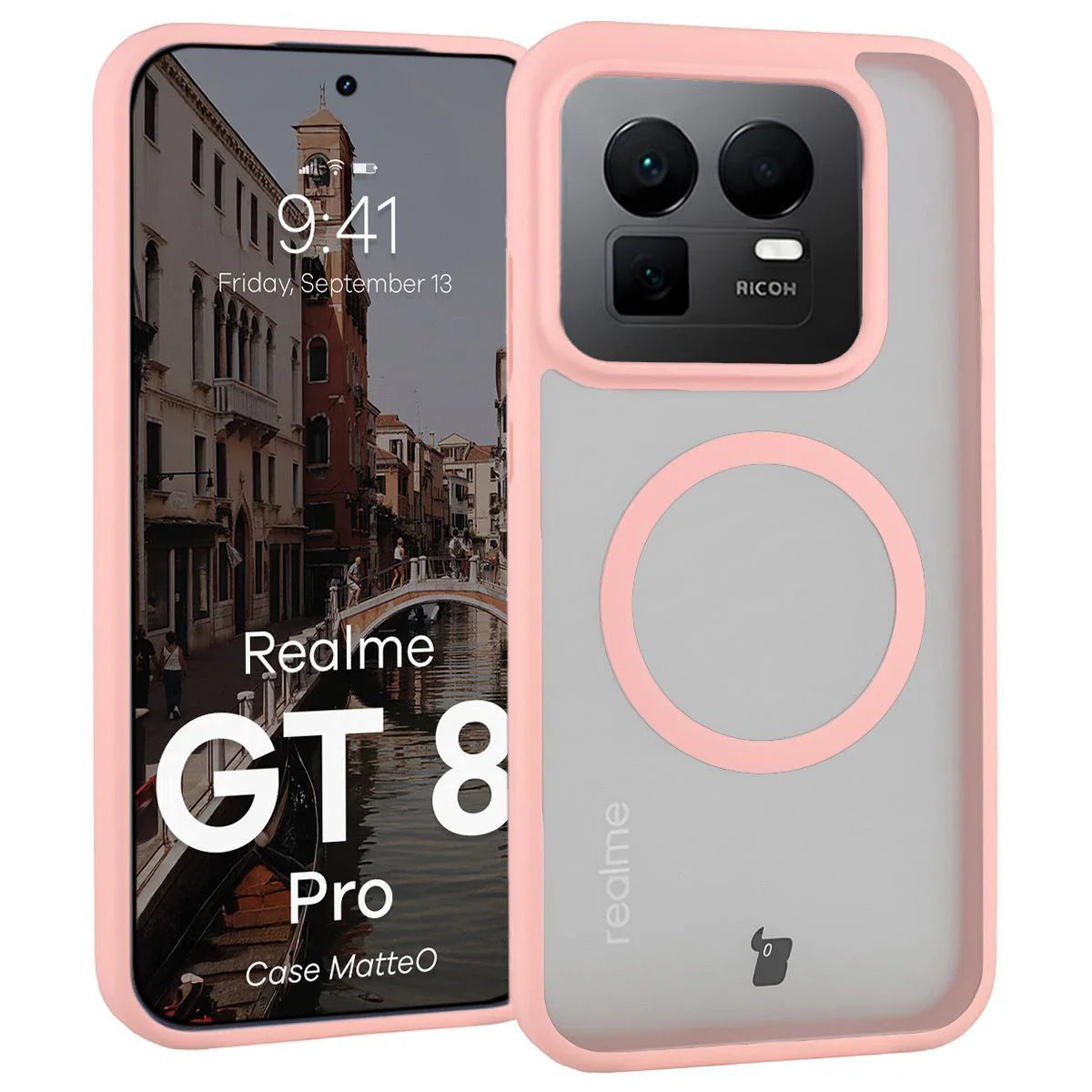 Handyhülle mit Magnetring für Realme GT 8 Pro, Bizon Case MatteO, Getönt-Hellrosa