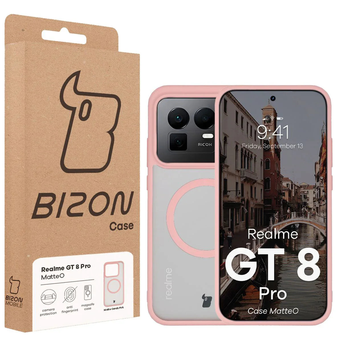 Handyhülle mit Magnetring für Realme GT 8 Pro, Bizon Case MatteO, Getönt-Hellrosa