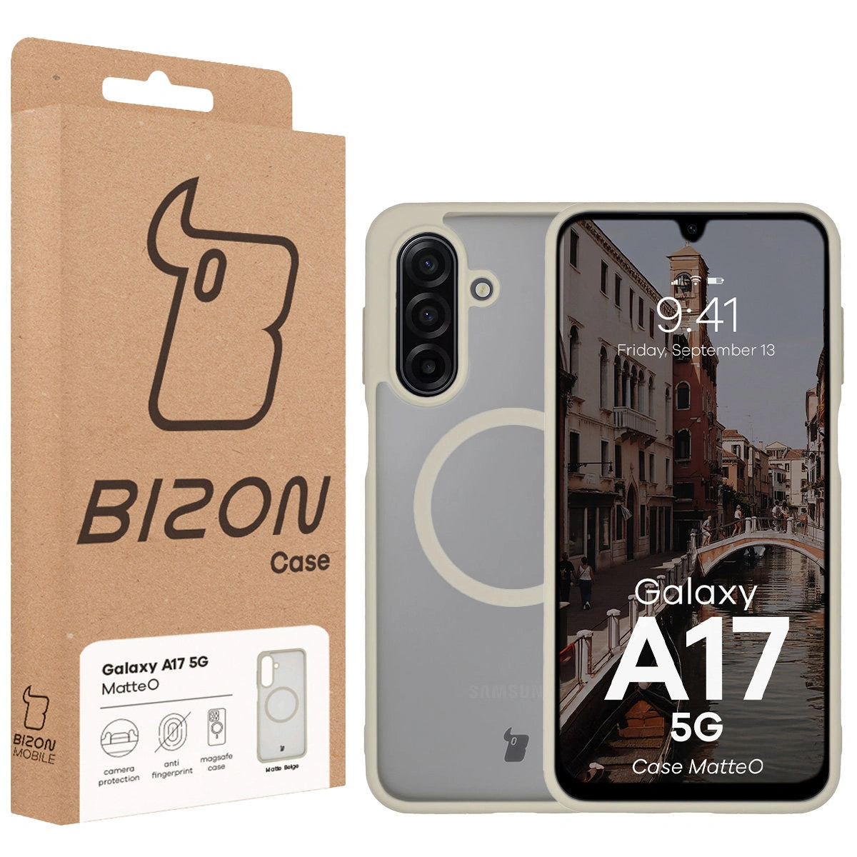 Handyhülle mit Magnetring für Galaxy A17 5G, Bizon Case MatteO, Getönt-Beige