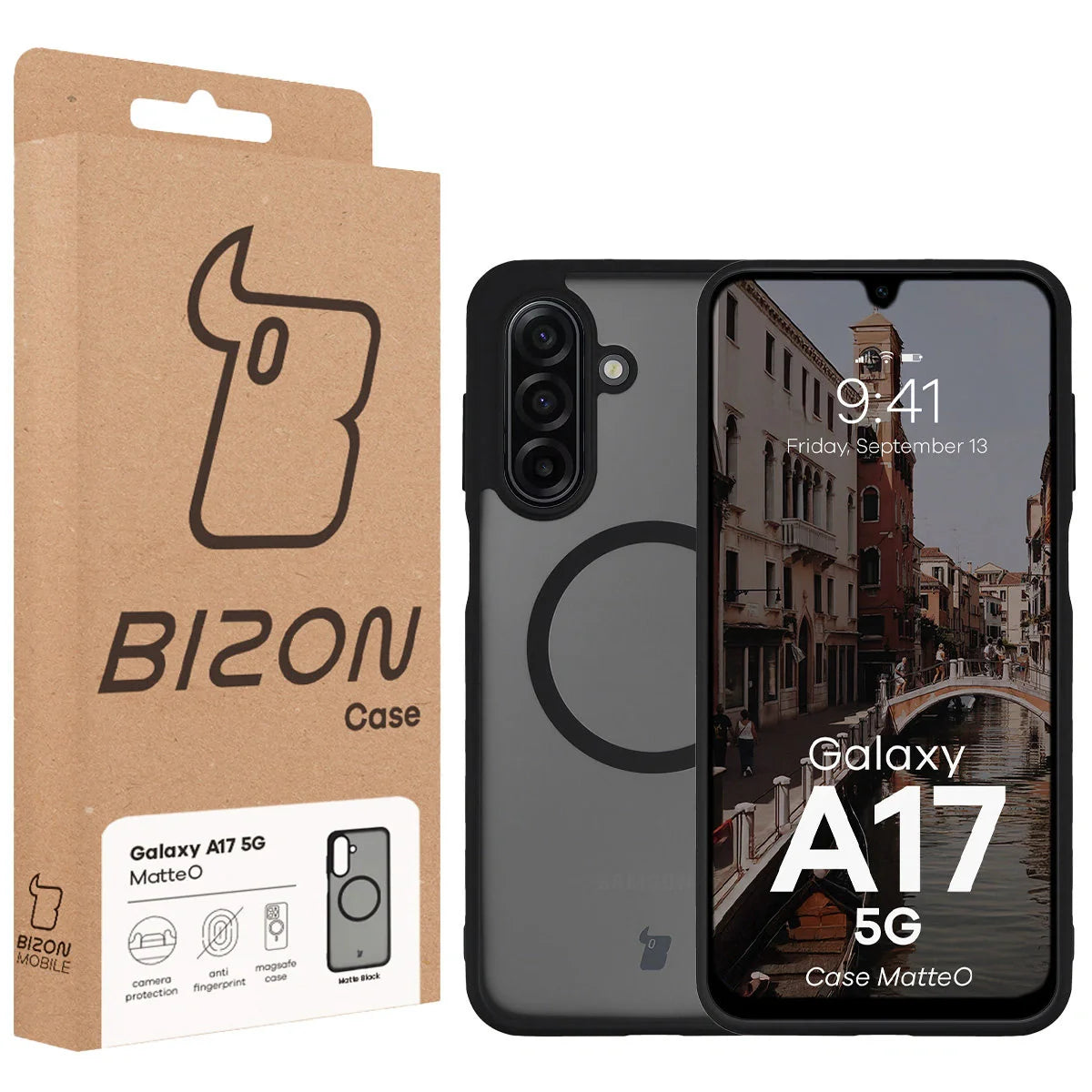 Handyhülle mit Magnetring für Galaxy A17 5G, Bizon Case MatteO, Getönt-Schwarz