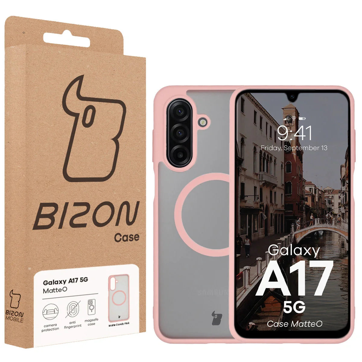 Handyhülle mit Magnetring für Galaxy A17 5G, Bizon Case MatteO, Getönt-Hellrosa