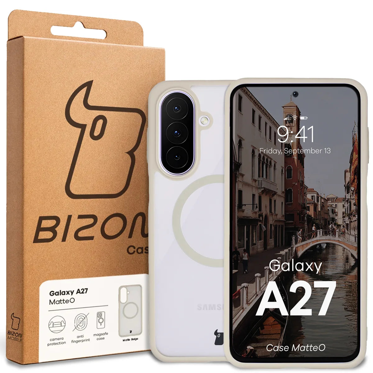 Handyhülle mit Magnetring für Galaxy A27 5G, Bizon Case MatteO, Getönt-Beige