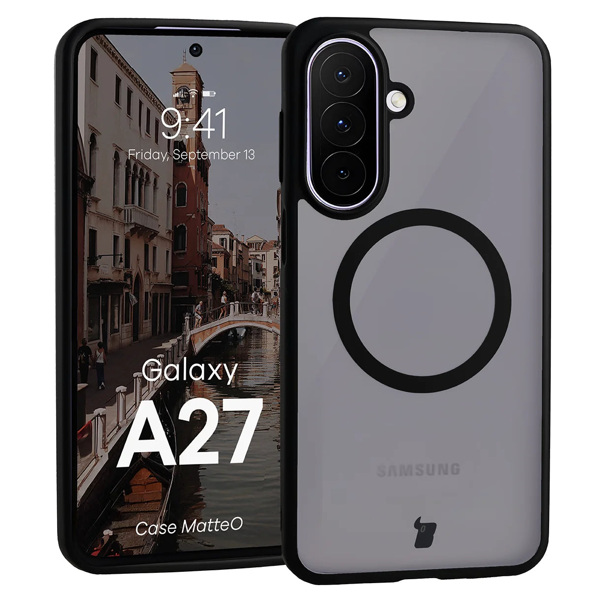 Handyhülle mit Magnetring für Galaxy A27 5G, Bizon Case MatteO, Getönt-Schwarz