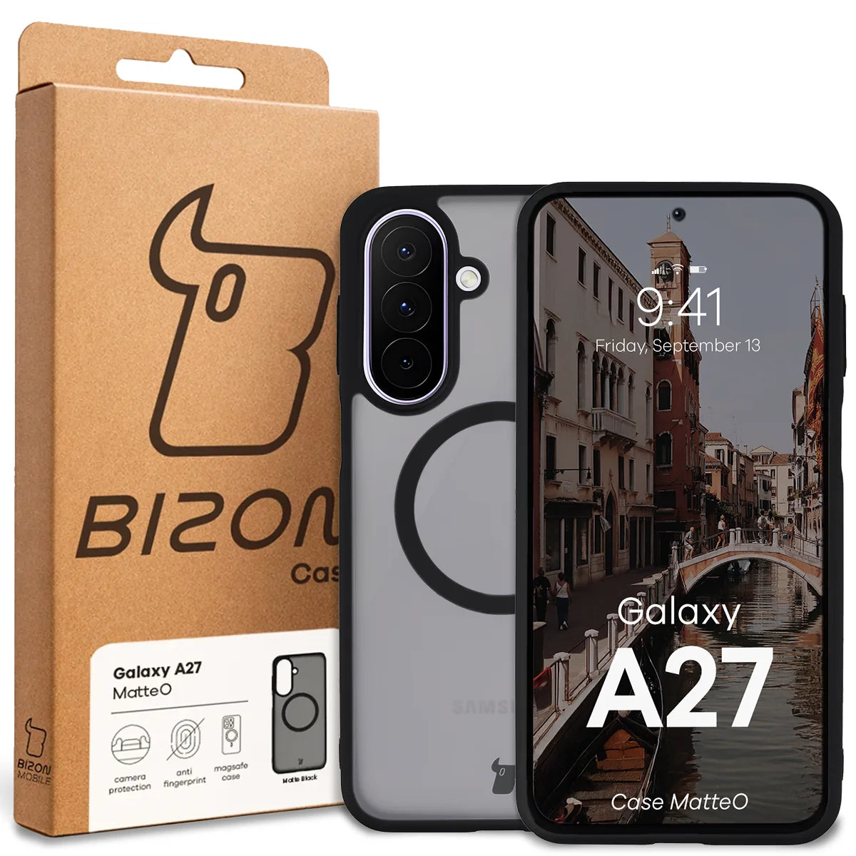 Handyhülle mit Magnetring für Galaxy A27 5G, Bizon Case MatteO, Getönt-Schwarz