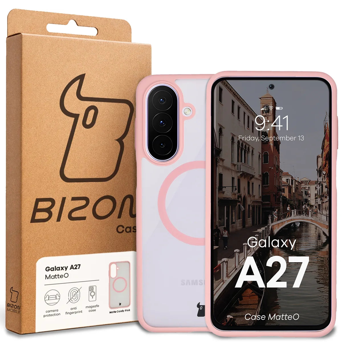 Handyhülle mit Magnetring für Galaxy A27 5G, Bizon Case MatteO, Getönt-Hellrosa