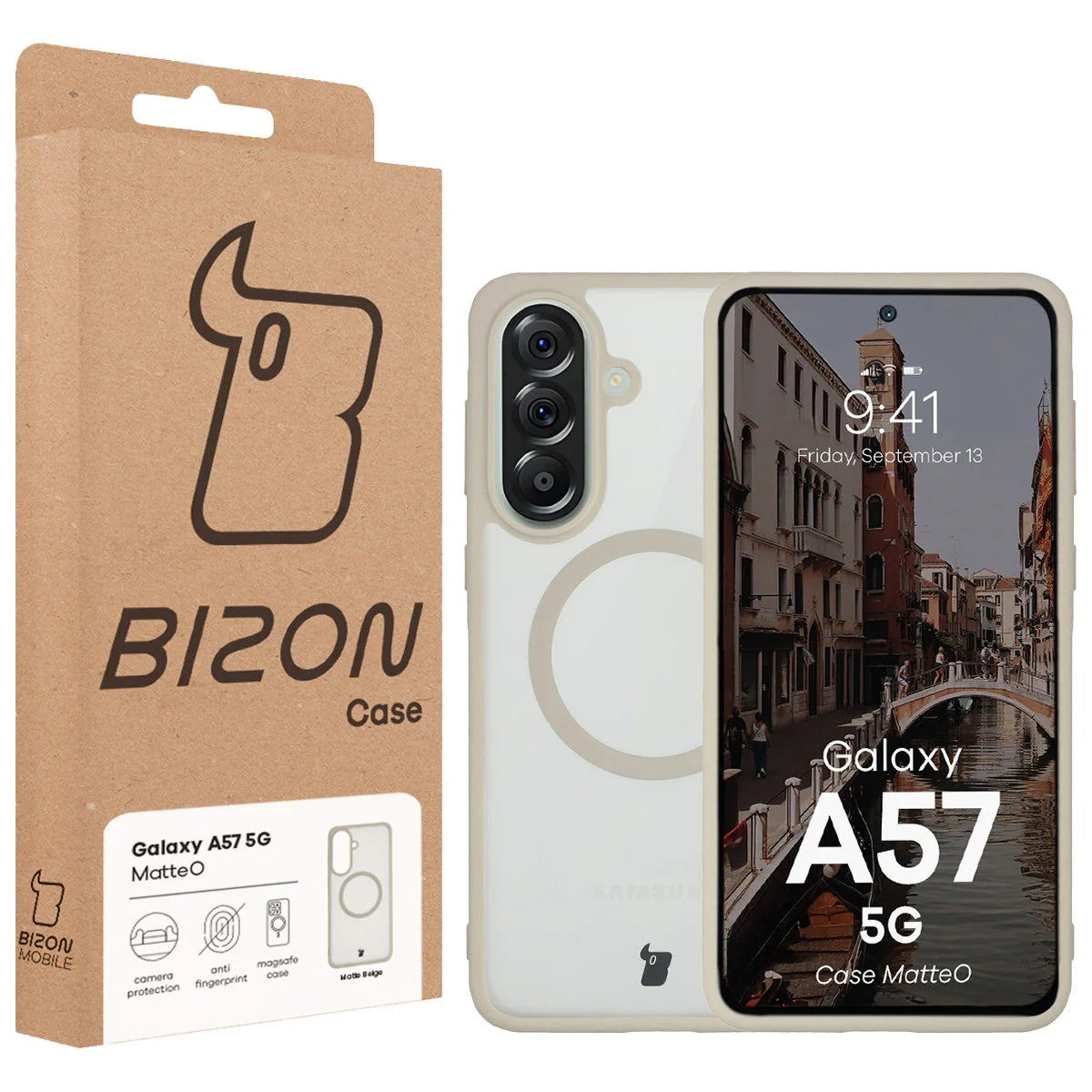 Handyhülle mit Magnetring für Galaxy A57 5G, Bizon Case MatteO, Getönt-Beige