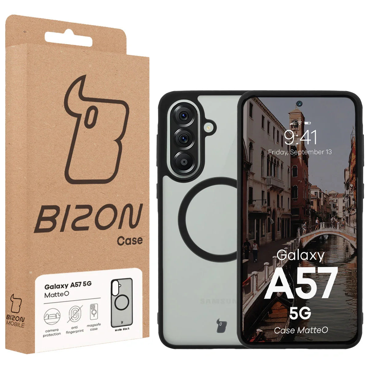 Handyhülle mit Magnetring für Galaxy A57 5G, Bizon Case MatteO, Getönt-Schwarz