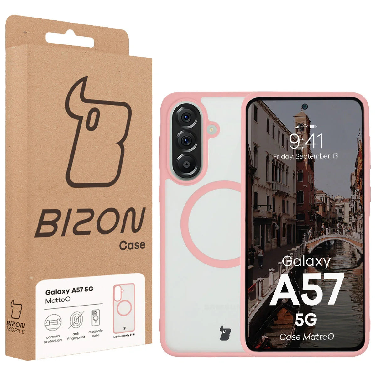 Handyhülle mit Magnetring für Galaxy A57 5G, Bizon Case MatteO, Getönt-Hellrosa