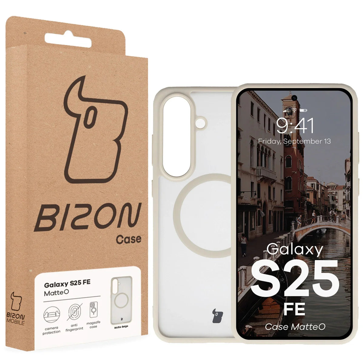 Handyhülle mit Magnetring für Galaxy S25 FE, Bizon Case MatteO, Getönt-Beige