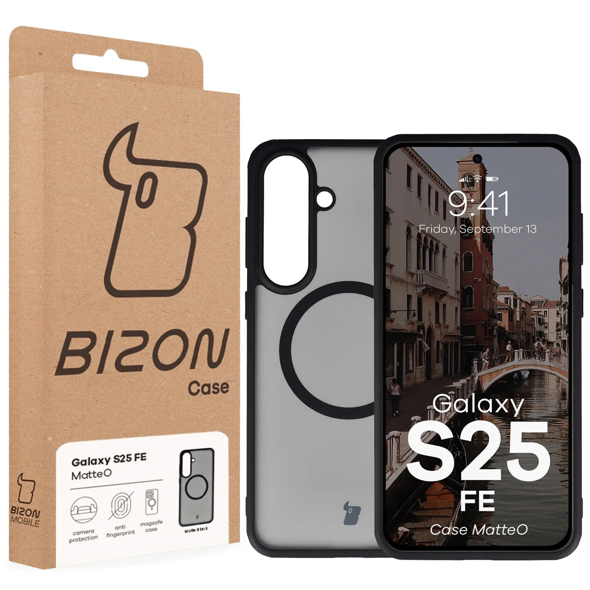 Handyhülle mit Magnetring für Galaxy S25 FE, Bizon Case MatteO, Getönt-Schwarz