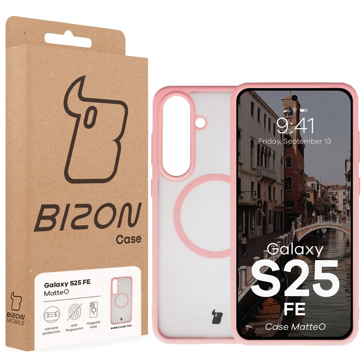 Handyhülle mit Magnetring für Galaxy S25 FE, Bizon Case MatteO, Getönt-Hellrosa