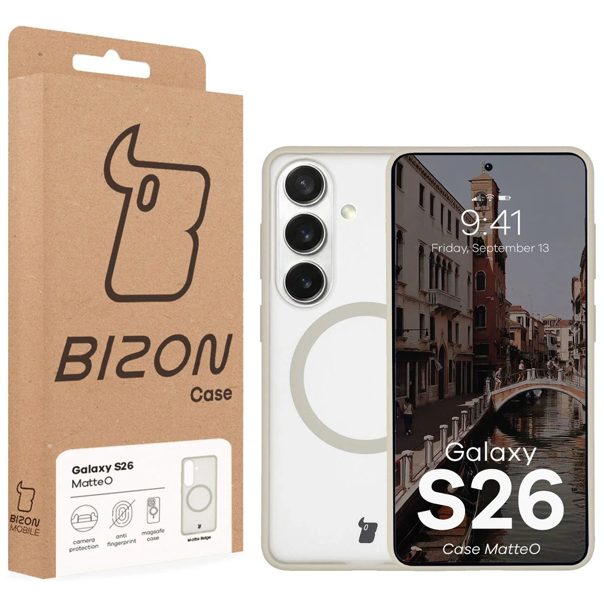 Handyhülle mit Magnetring für Galaxy S26, Bizon Case MatteO, Getönt-Beige