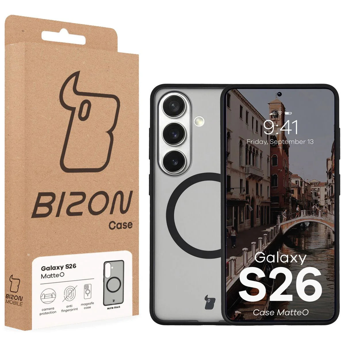 Handyhülle mit Magnetring für Galaxy S26, Bizon Case MatteO, Getönt-Schwarz