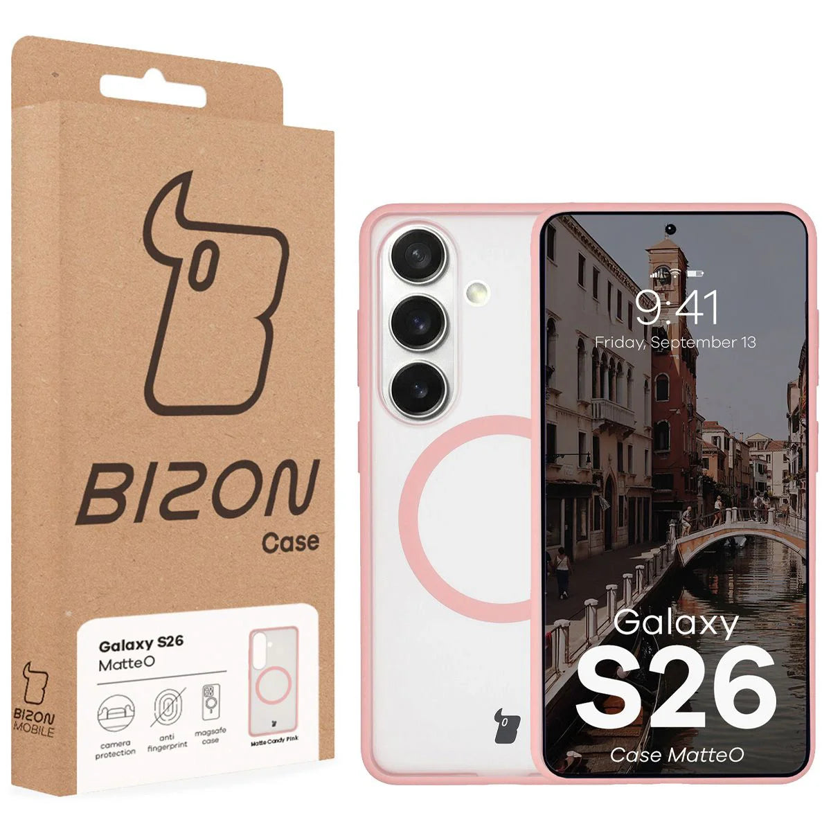 Handyhülle mit Magnetring für Galaxy S26, Bizon Case MatteO, Getönt-Hellrosa