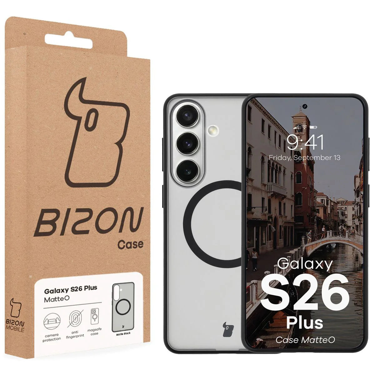 Handyhülle mit Magnetring für Galaxy S26 Plus, Bizon Case MatteO, Getönt-Schwarz