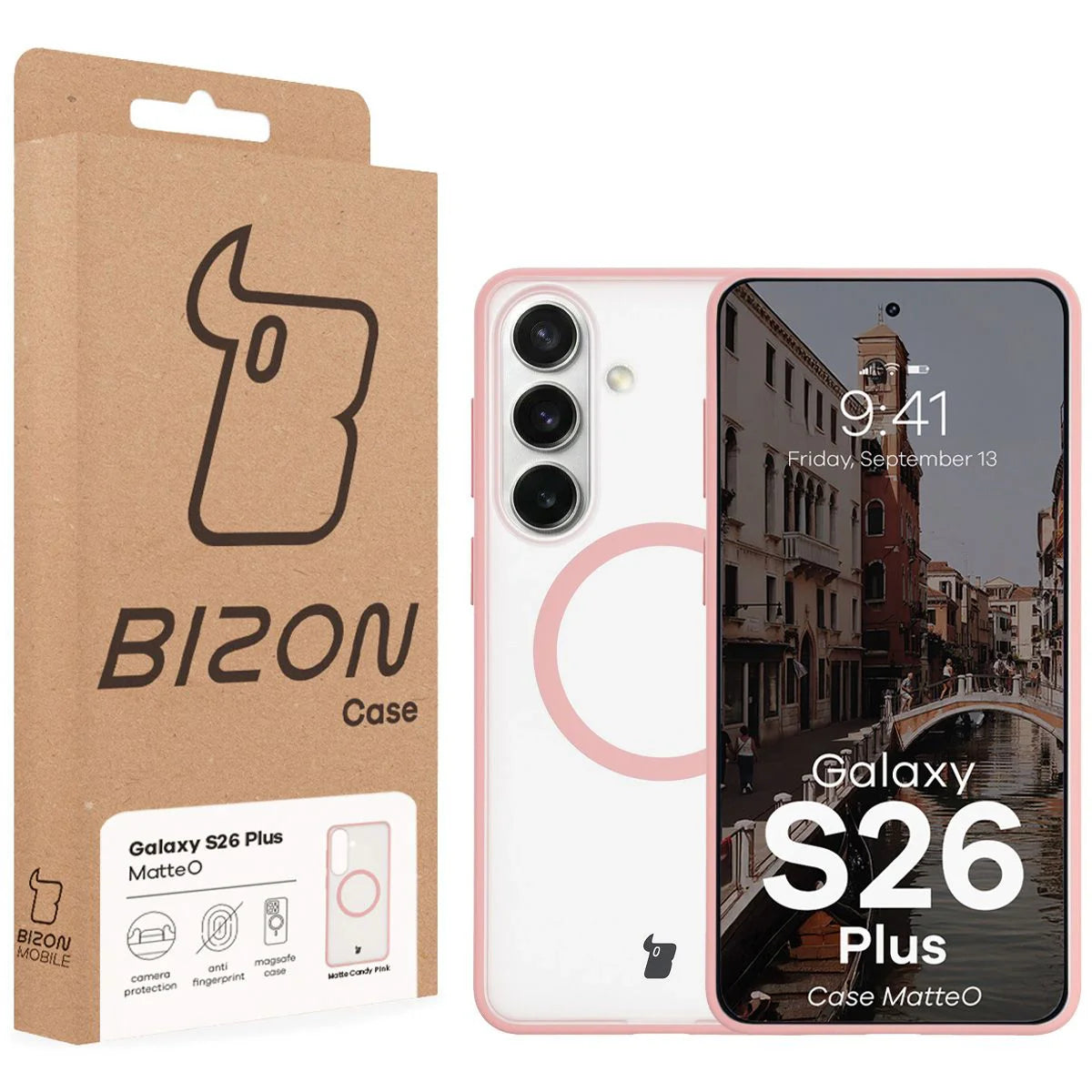 Handyhülle mit Magnetring für Galaxy S26 Plus, Bizon Case MatteO, Getönt-Hellrosa