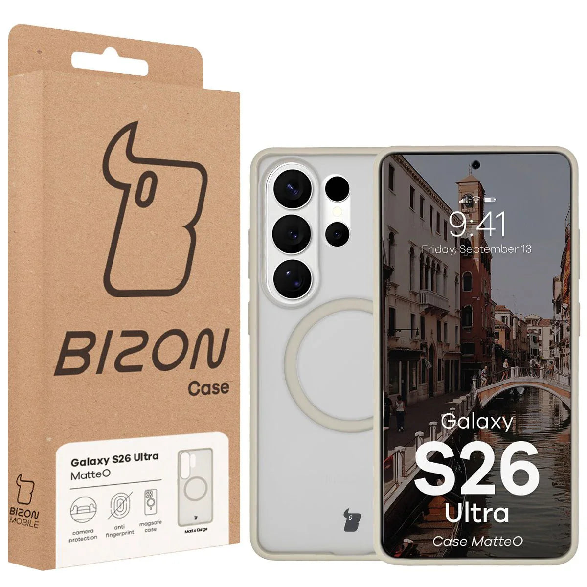 Handyhülle mit Magnetring für Galaxy S26 Ultra, Bizon Case MatteO, Getönt-Beige
