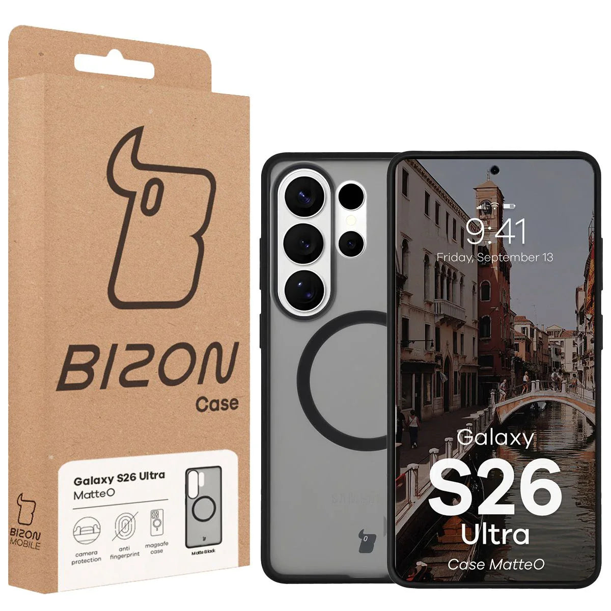 Handyhülle mit Magnetring für Galaxy S26 Ultra, Bizon Case MatteO, Getönt-Schwarz