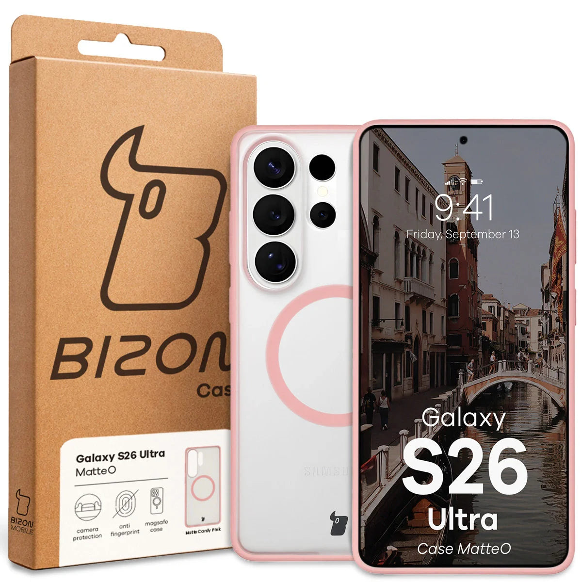 Handyhülle mit Magnetring für Galaxy S26 Ultra, Bizon Case MatteO, Getönt-Hellrosa