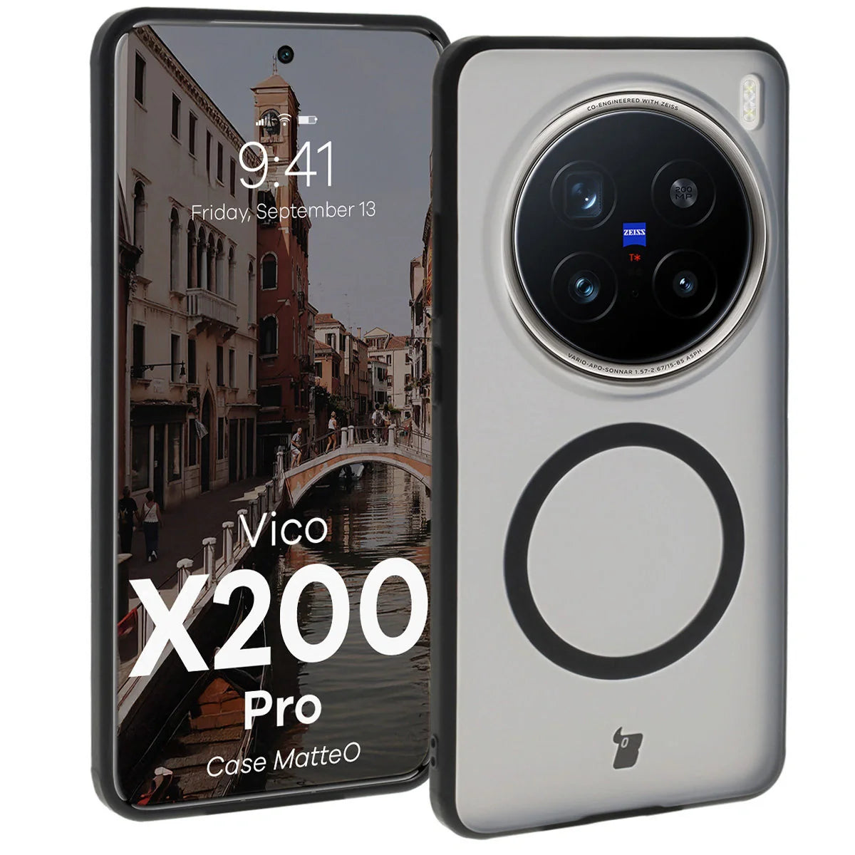 Handyhülle mit Magnetring für Vivo X200 Pro, Bizon Case MatteO, Getönt-Schwarz