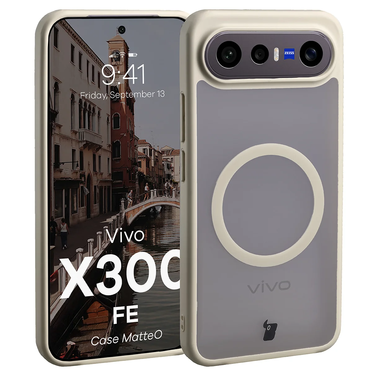 Handyhülle mit Magnetring für Vivo X300 FE, Bizon Case MatteO, Getönt-Beige