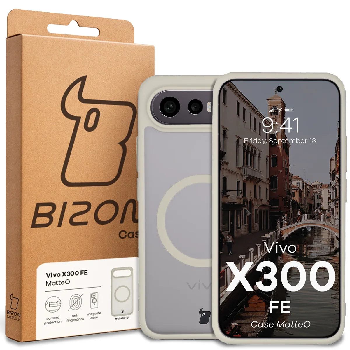 Handyhülle mit Magnetring für Vivo X300 FE, Bizon Case MatteO, Getönt-Beige