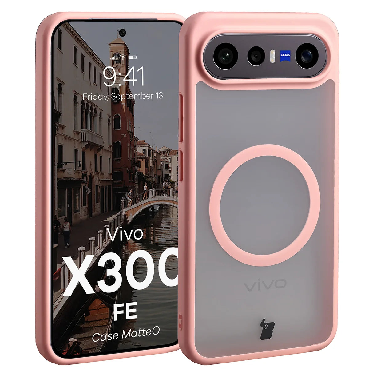 Handyhülle mit Magnetring für Vivo X300 FE, Bizon Case MatteO, Getönt-Hellrosa