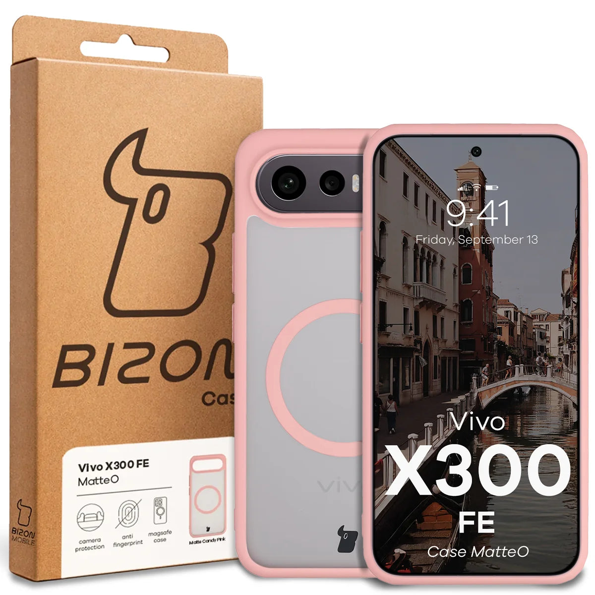 Handyhülle mit Magnetring für Vivo X300 FE, Bizon Case MatteO, Getönt-Hellrosa