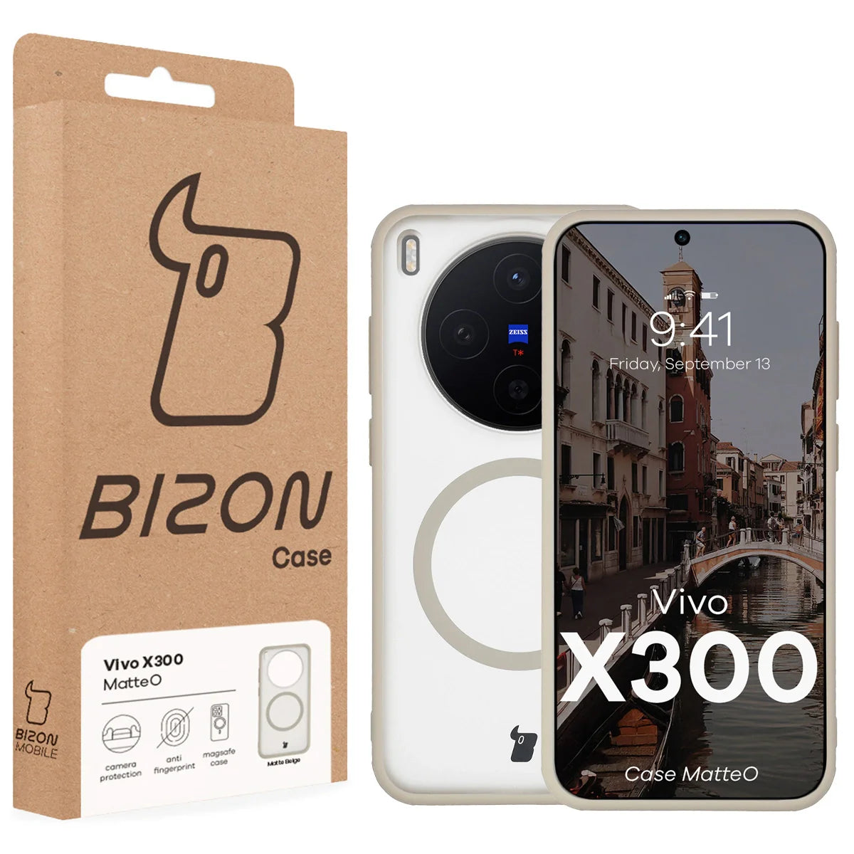 Handyhülle mit Magnetring für Vivo X300, Bizon Case MatteO, Getönt-Beige
