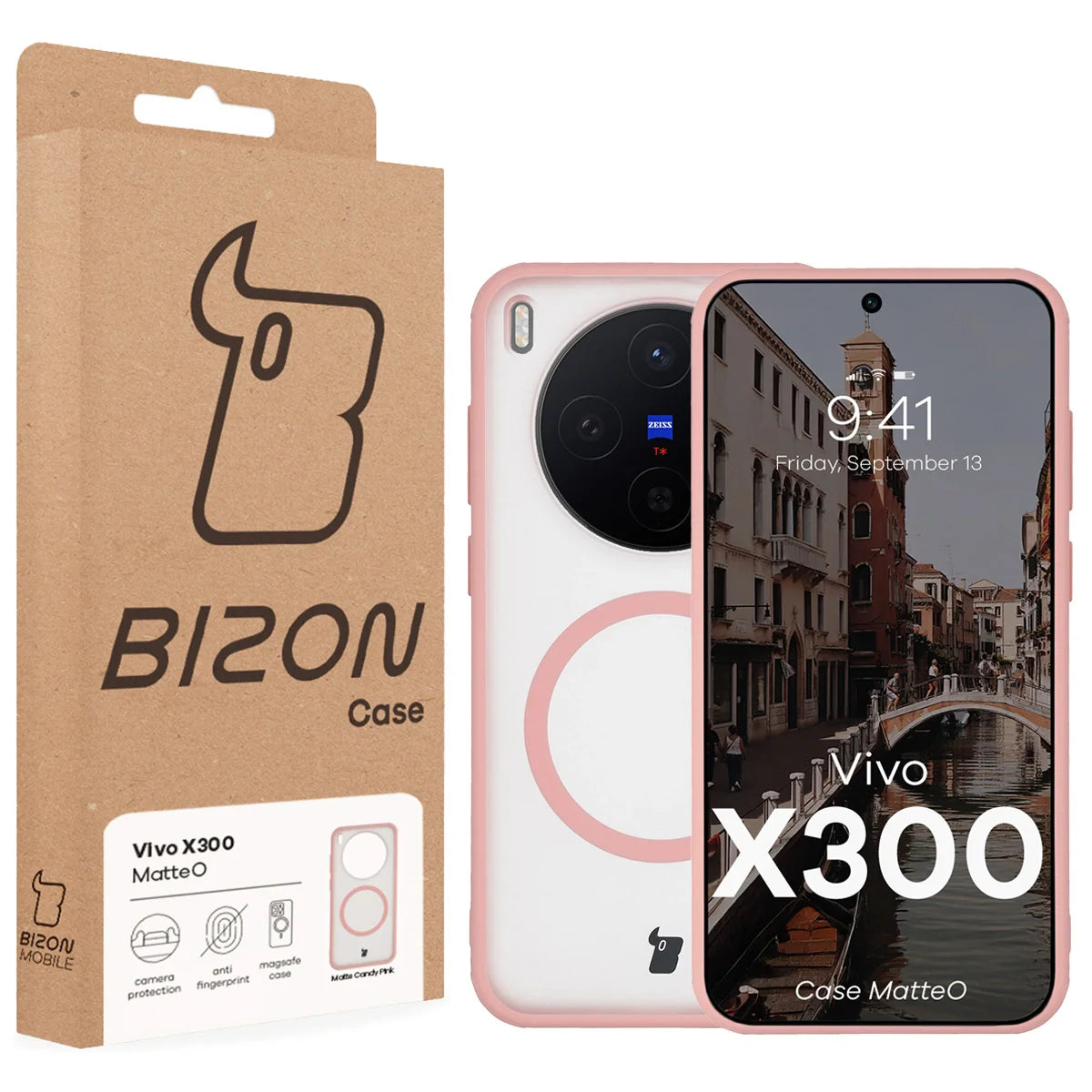 Handyhülle mit Magnetring für Vivo X300, Bizon Case MatteO, Getönt-Hellrosa