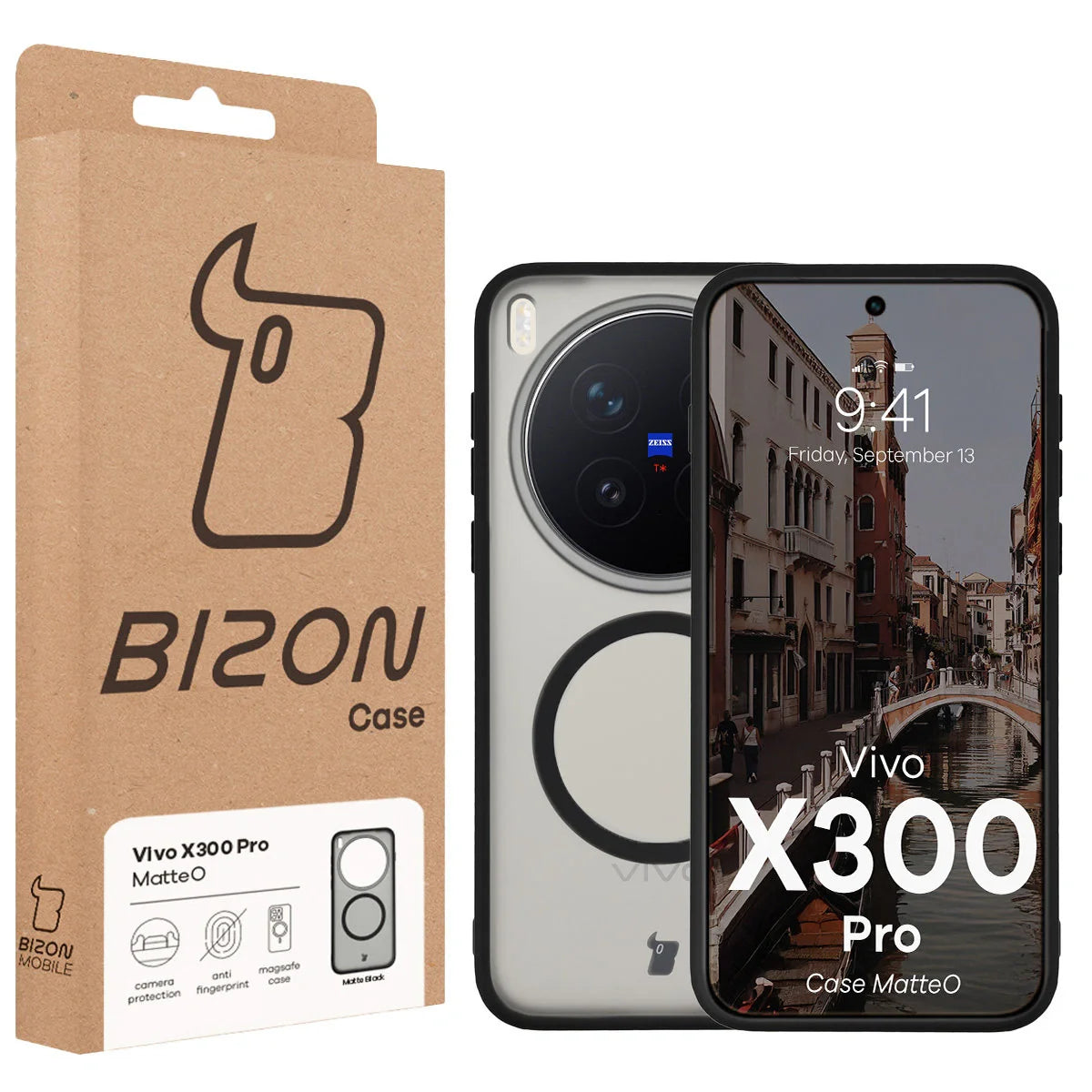 Handyhülle mit Magnetring für Vivo X300 Pro, Bizon Case MatteO, Getönt-Schwarz