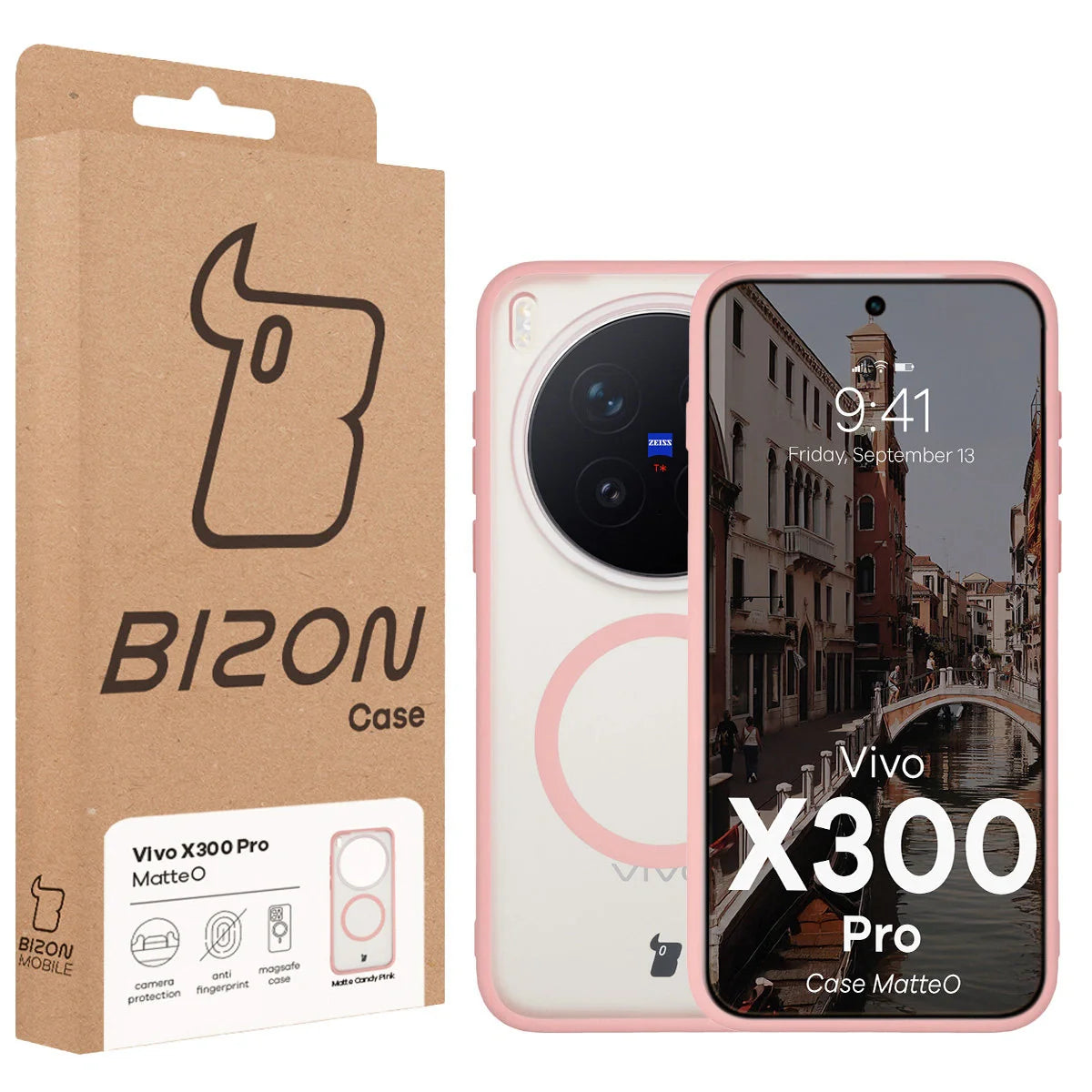 Handyhülle mit Magnetring für Vivo X300 Pro, Bizon Case MatteO, Getönt-Hellrosa