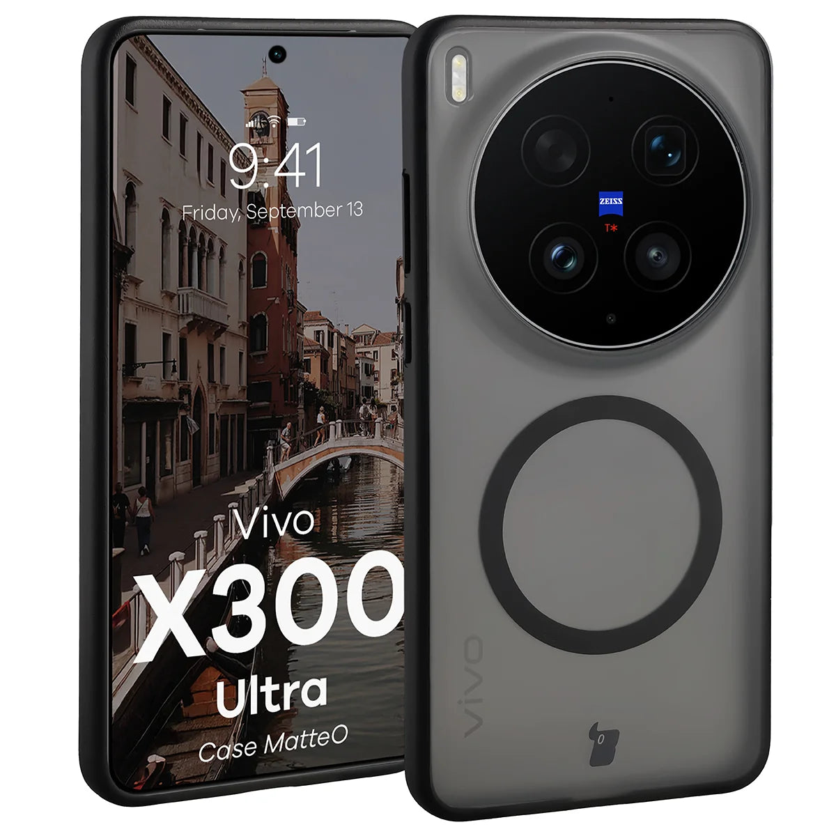 Handyhülle mit Magnetring für Vivo X300 Ultra, Bizon Case MatteO, Getönt-Schwarz