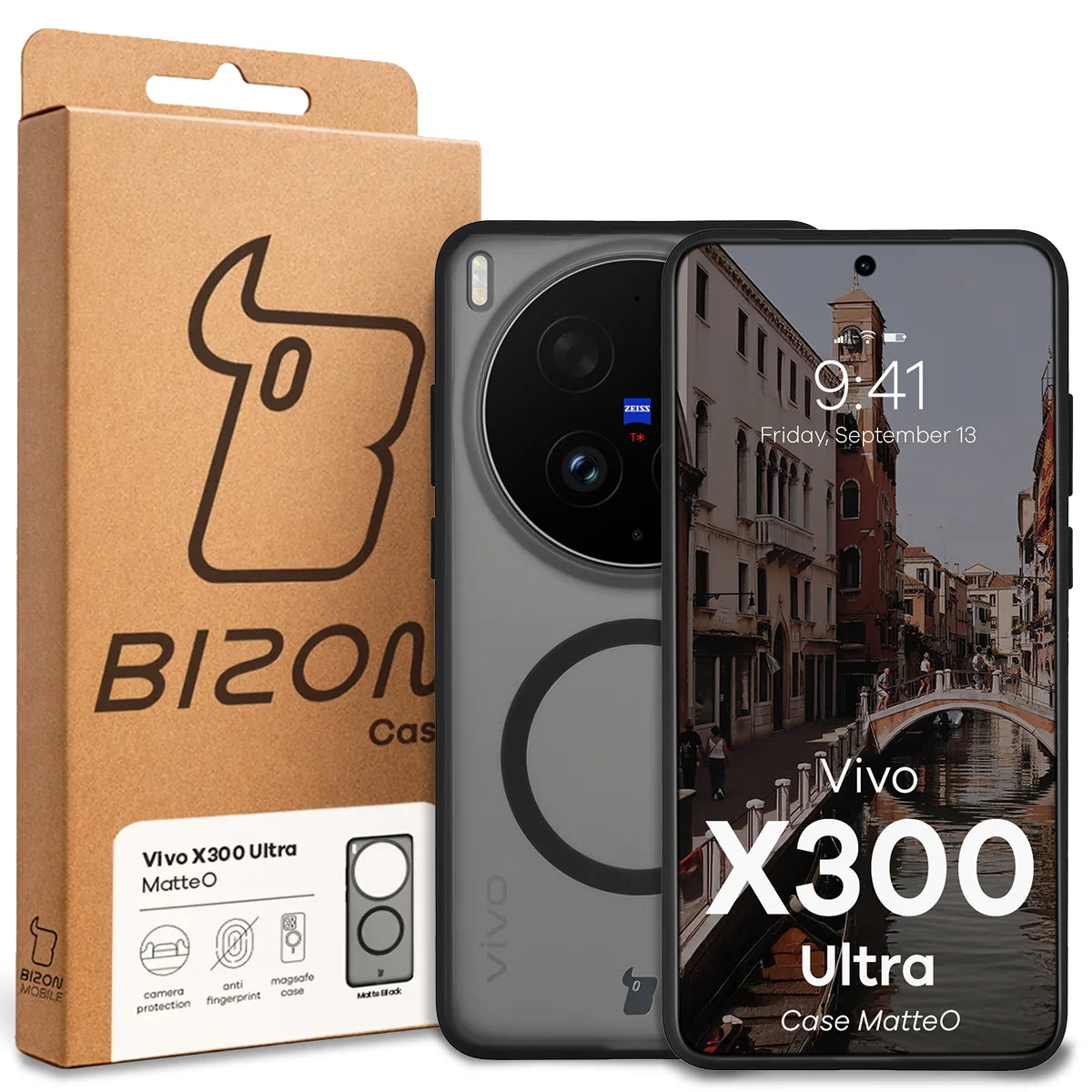 Handyhülle mit Magnetring für Vivo X300 Ultra, Bizon Case MatteO, Getönt-Schwarz