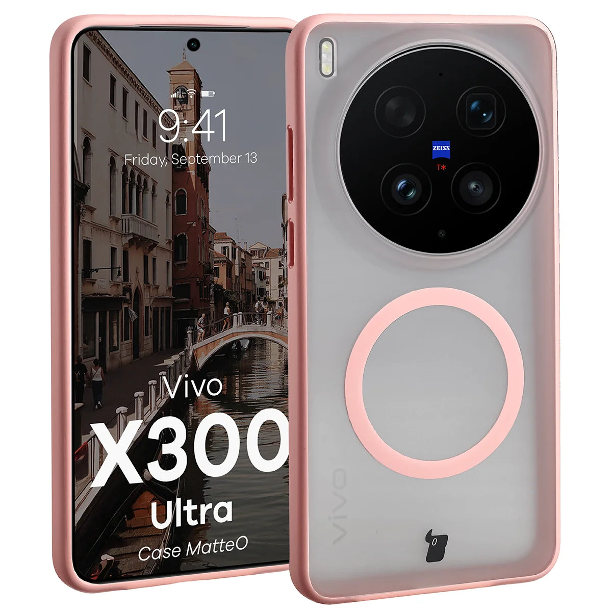 Handyhülle mit Magnetring für Vivo X300 Ultra, Bizon Case MatteO, Getönt-Hellrosa