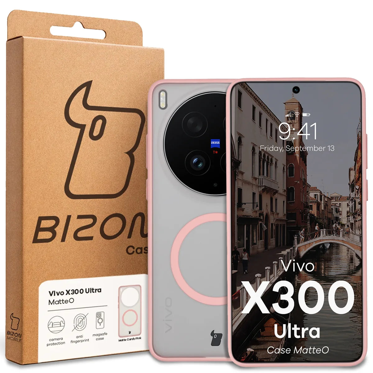 Handyhülle mit Magnetring für Vivo X300 Ultra, Bizon Case MatteO, Getönt-Hellrosa