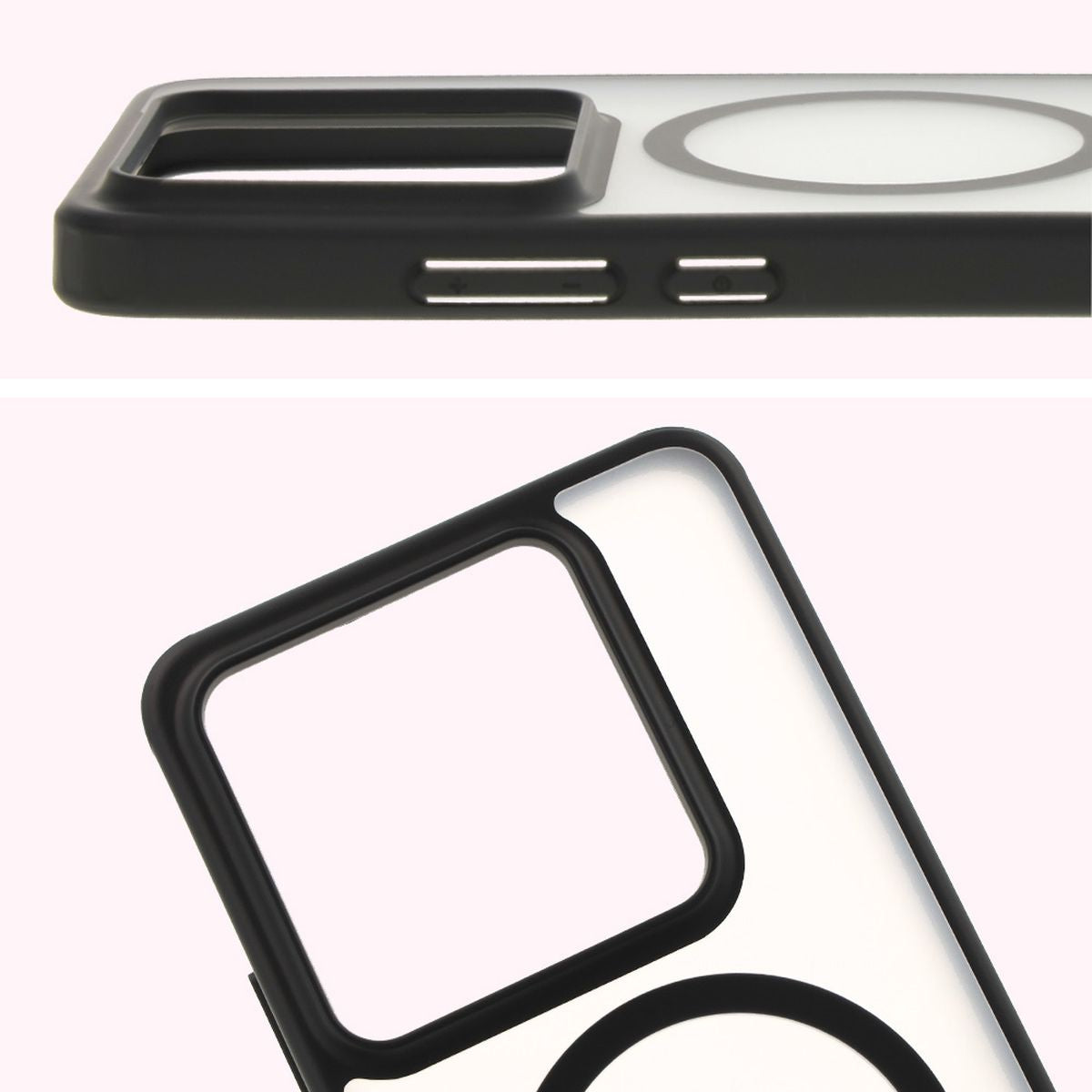 Handyhülle mit Magnetring für Xiaomi 14T Pro, Bizon Case MatteO, Semitransparent mit schwarzem Rand