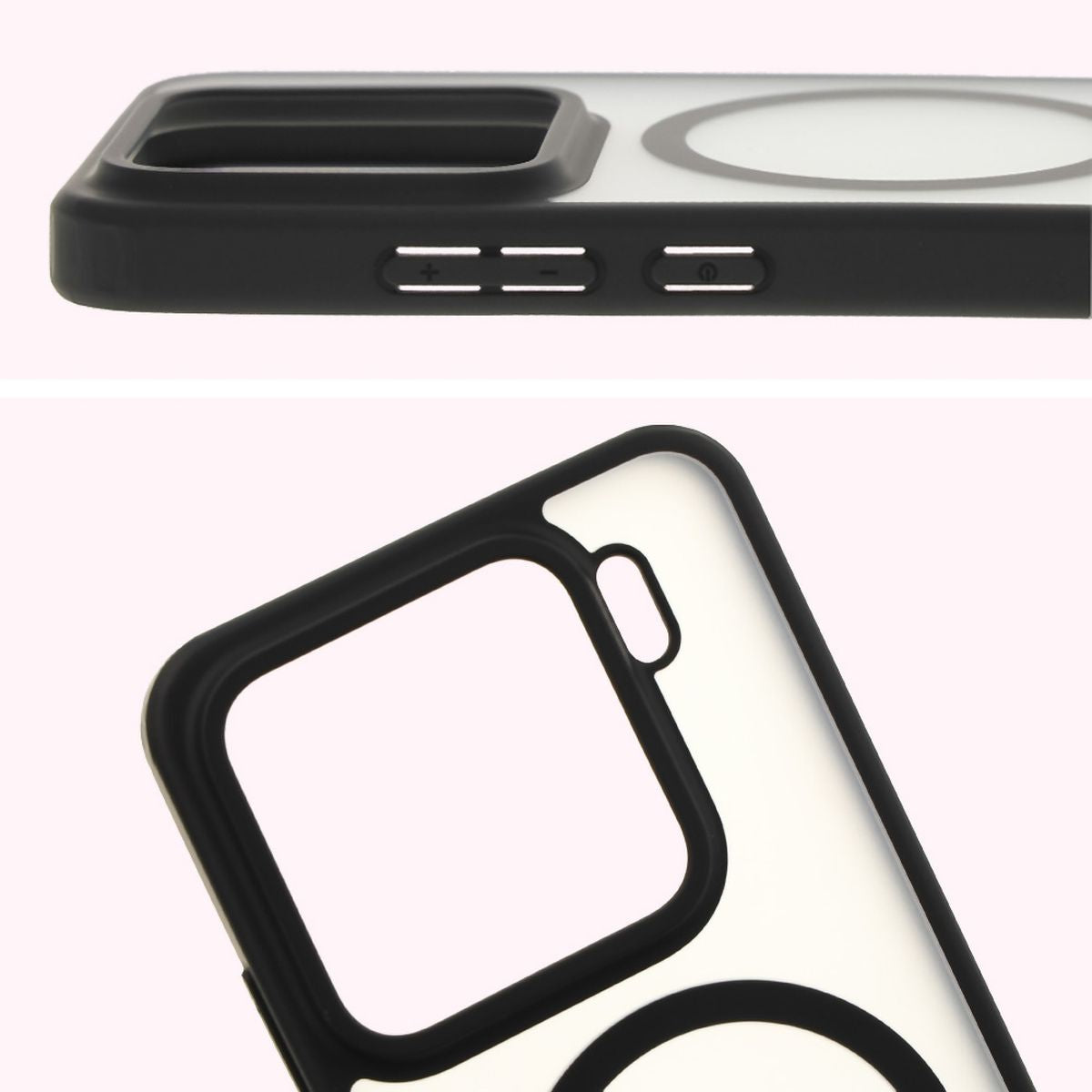 Handyhülle mit Magnetring für Xiaomi 15, Bizon Case MatteO, Semitransparent mit schwarzem Rand