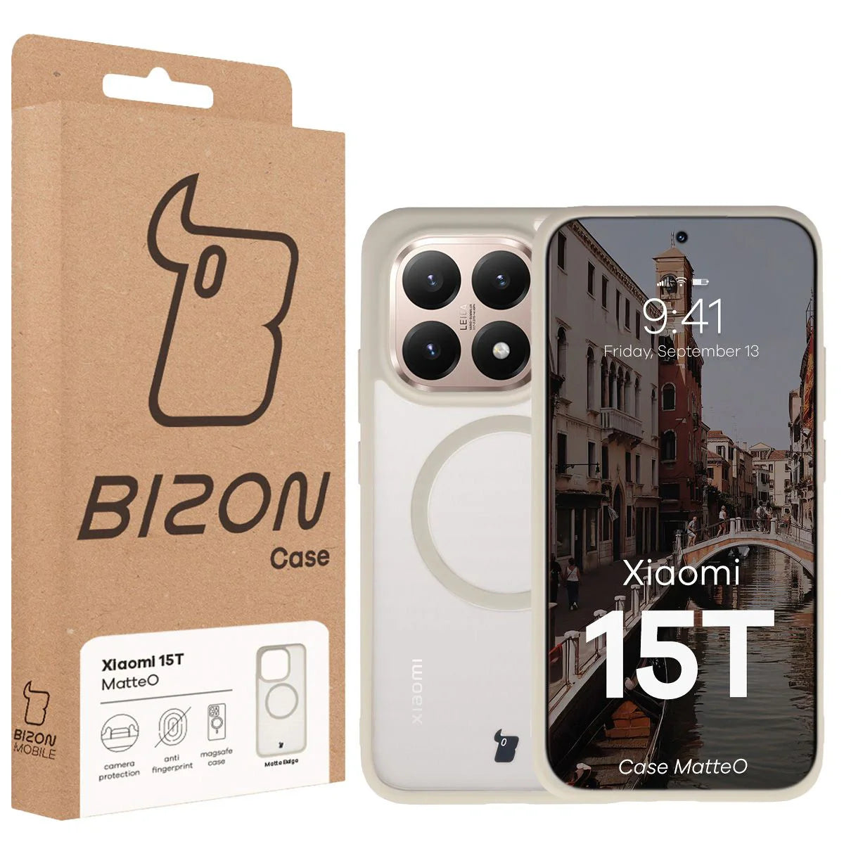 Handyhülle mit Magnetring für Xiaomi 15T, Bizon Case MatteO, Getönt-Beige