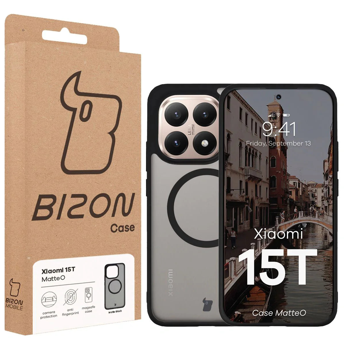 Handyhülle mit Magnetring für Xiaomi 15T, Bizon Case MatteO, Getönt-Schwarz