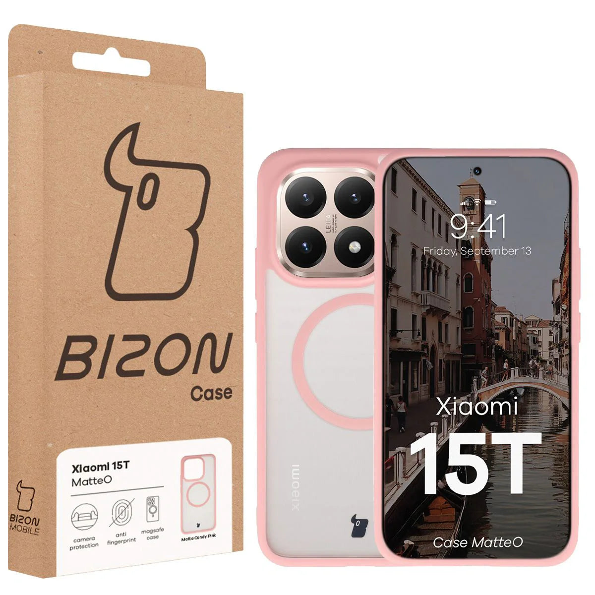 Handyhülle mit Magnetring für Xiaomi 15T, Bizon Case MatteO, Getönt-Hellrosa