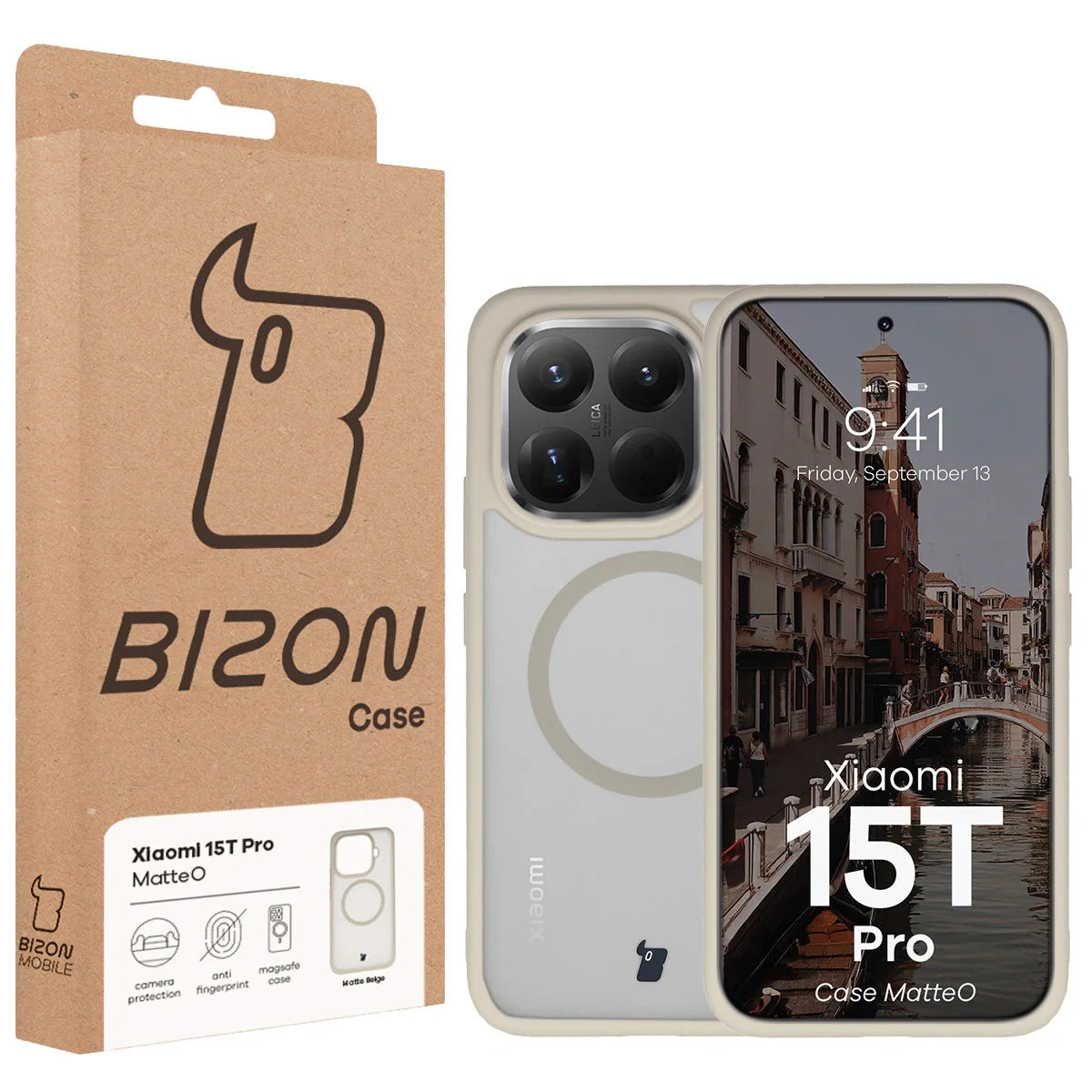 Handyhülle mit Magnetring für Xiaomi 15T Pro, Bizon Case MatteO, Getönt-Beige