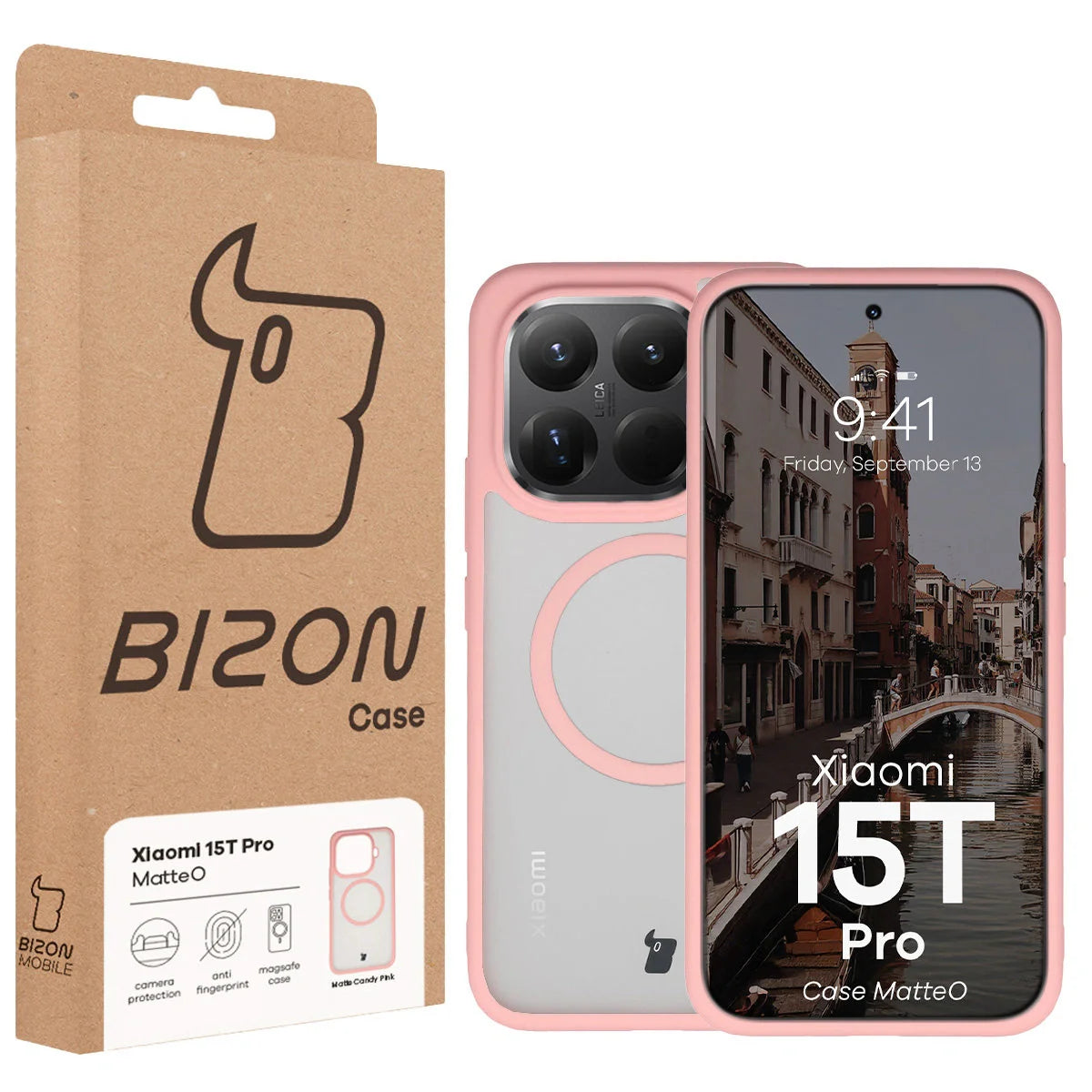 Handyhülle mit Magnetring für Xiaomi 15T Pro, Bizon Case MatteO, Getönt-Hellrosa