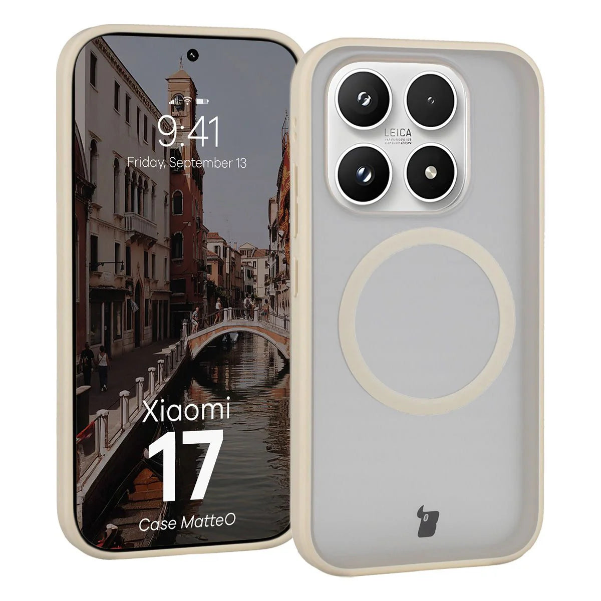 Handyhülle mit Magnetring für Xiaomi 17, Bizon Case MatteO, Getönt-Beige