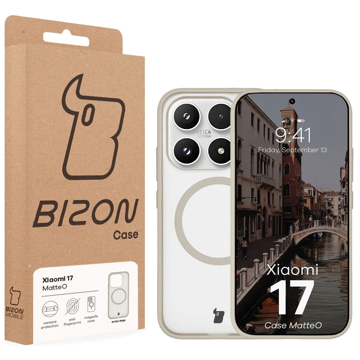 Handyhülle mit Magnetring für Xiaomi 17, Bizon Case MatteO, Getönt-Beige