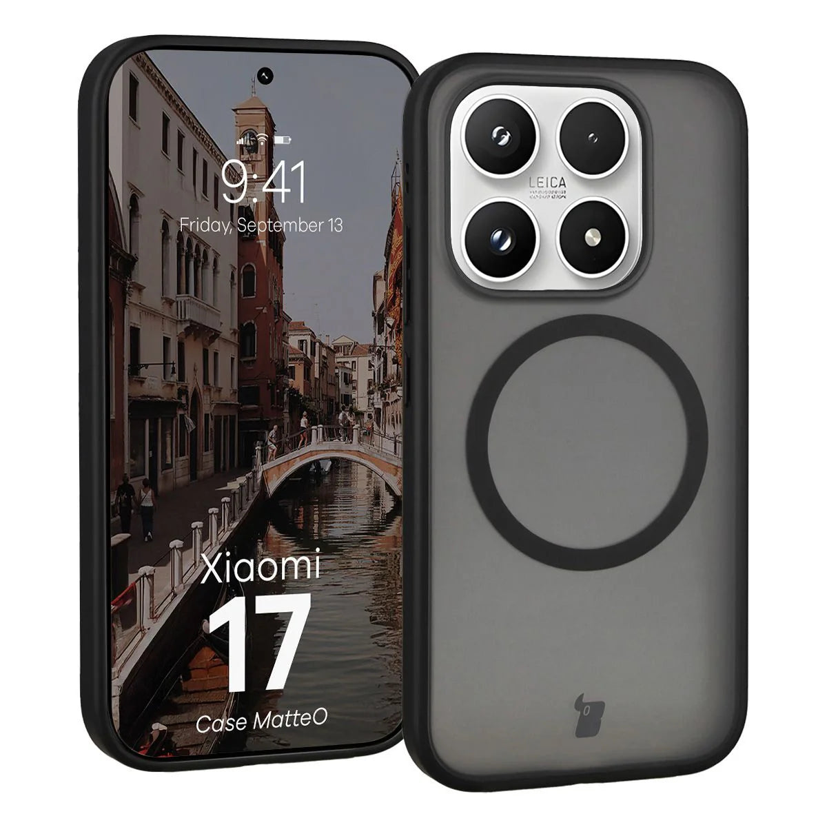 Handyhülle mit Magnetring für Xiaomi 17, Bizon Case MatteO, Getönt-Schwarz